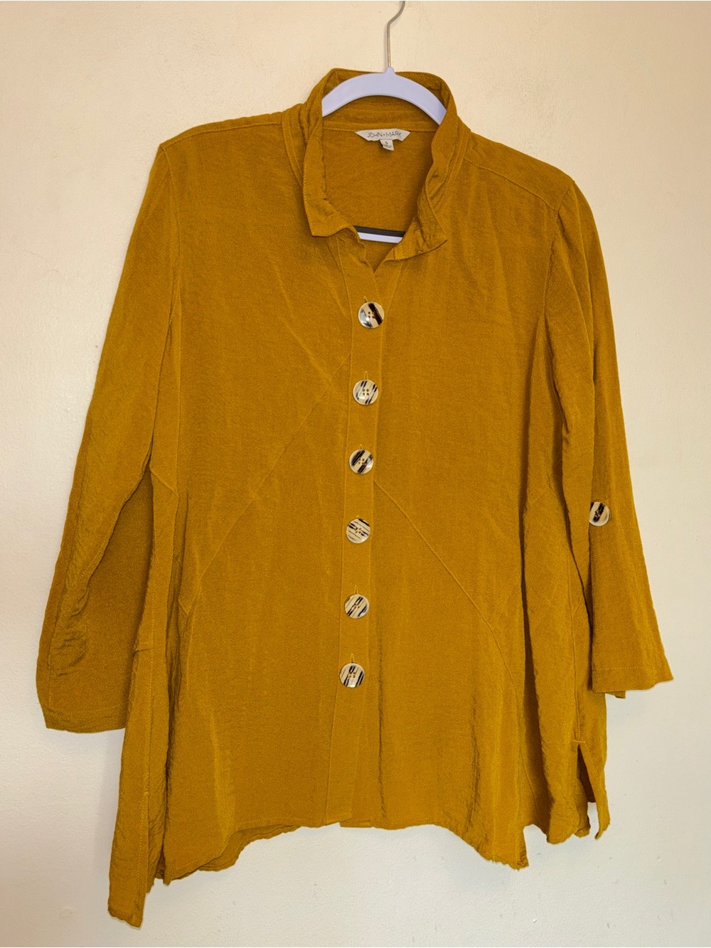 John Mark Button Down Top Sz Small Preppy Casual Layered Back Rolled Sleeve